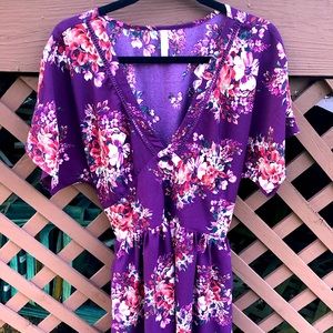 Purple Floral Short Summer Dress